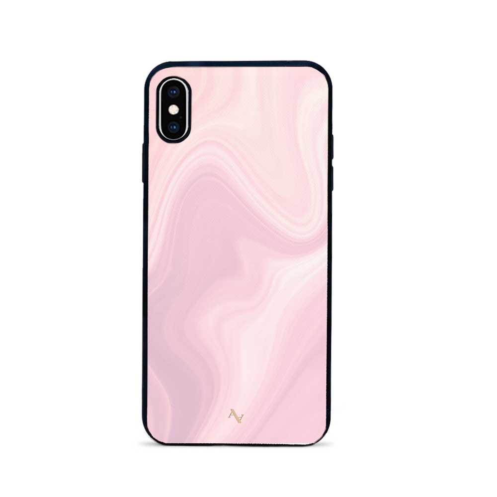 Dreamland iPhone XS MAX leather case in genuine saffiano leather with a soft rubber rim, showcasing personalization options.